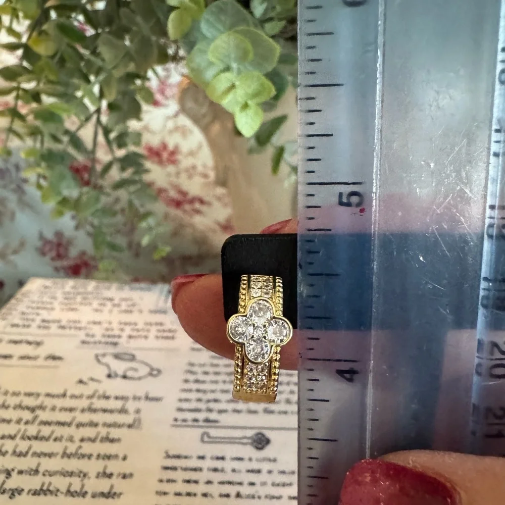 Stainless Steel Gold Crystal Clover Hoop Huggies Earrings - Women Jewelry